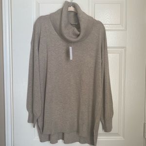 LOFT Cowl Neck Tunic Sweater, Natural Sand Heather, Size XL (NWT)